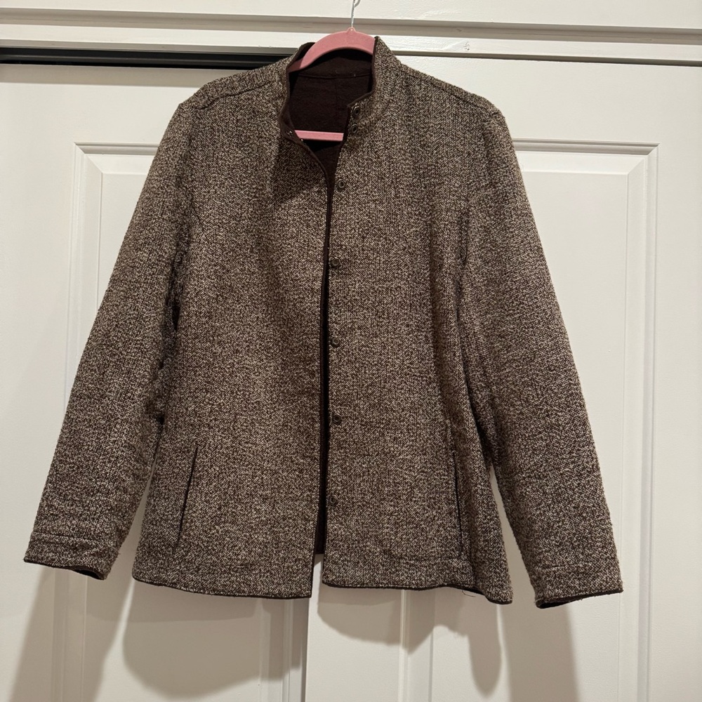 Coldwater Creek Womens Reversible Jacket Brown Snap Button Up Pockets